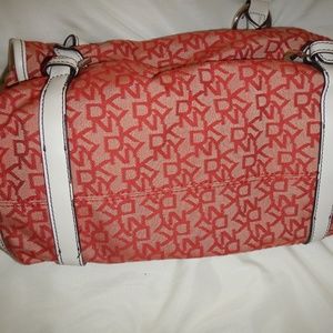 Dkny Bags - DKNY Signature Red-Fabric Satchel/White Handles Dkny Bags - DKNY Signature Red-Fabric Satchel/White Handles